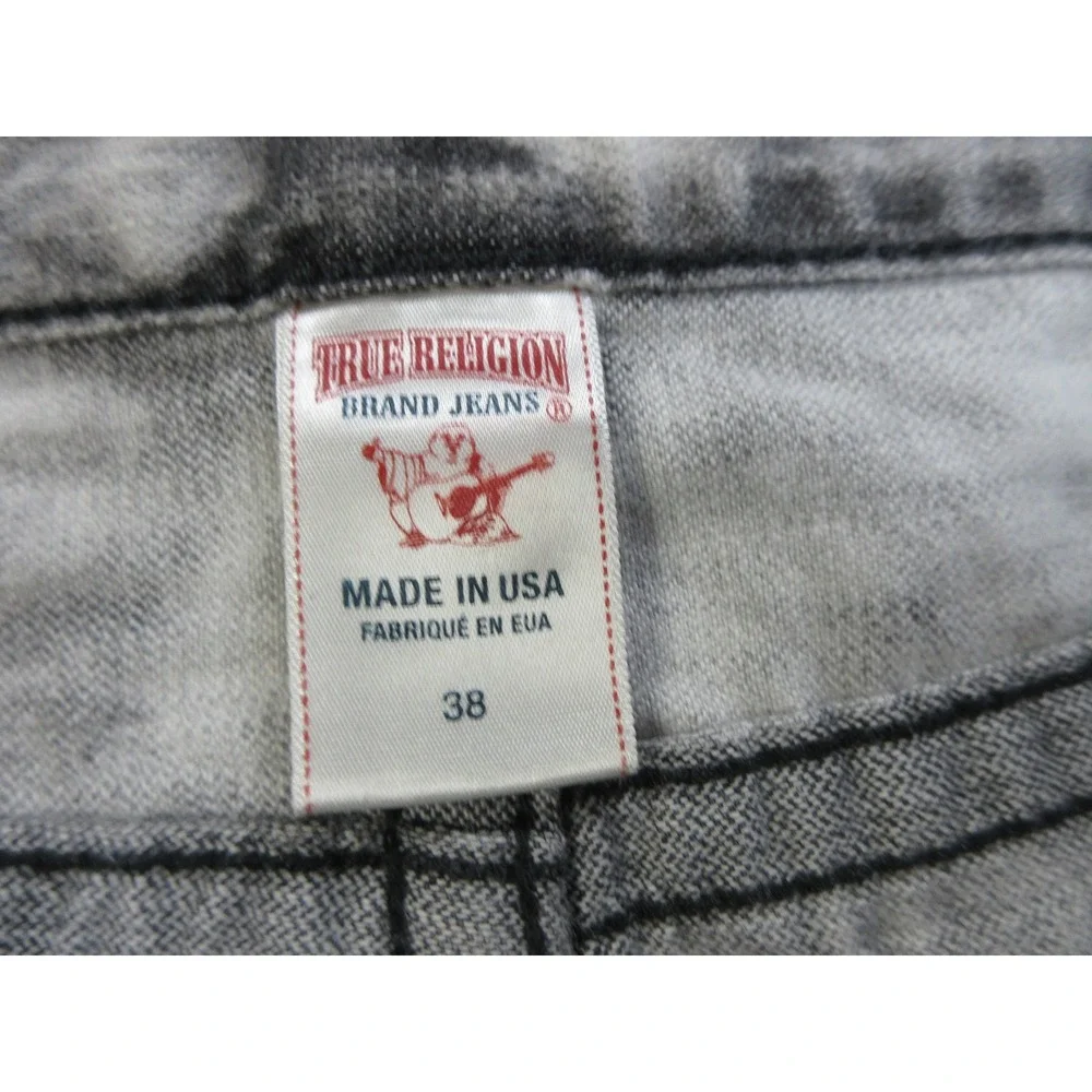 True Religion Ricky Jeans Mens 38x32 Gray Acid Wash Flap Pocket Denim USA